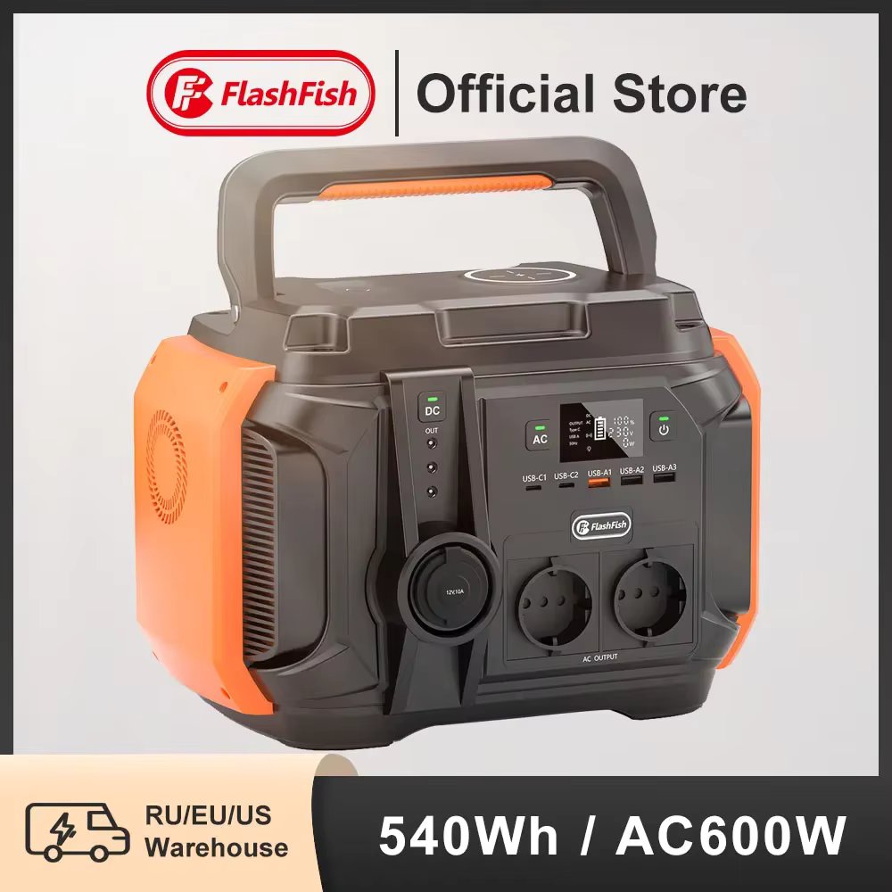 FF Flashfish Solar Generator 230V 600W Portable Power Station 540WH Battery 150000mAh/3.6V for Home Outdoor Camping Drone EU