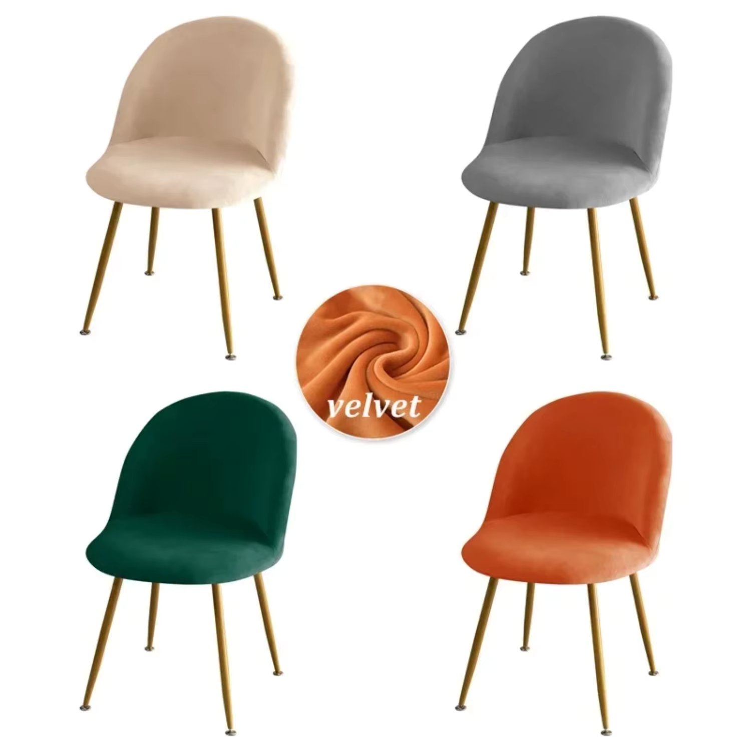 Elegant Velvet Makeup Chair Cover with Duckbill Design - Round Bottom Stool Slipcover for Low Back Dinning Chair - High Elastici