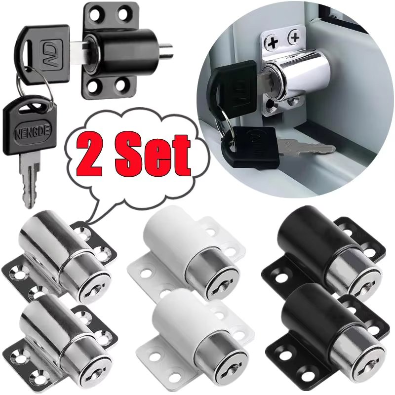 New 2/1Set Sliding Door Window Locks With 2 Keys Baby Child Safety Protection Antitheft Door Window Security Lock Catches Set