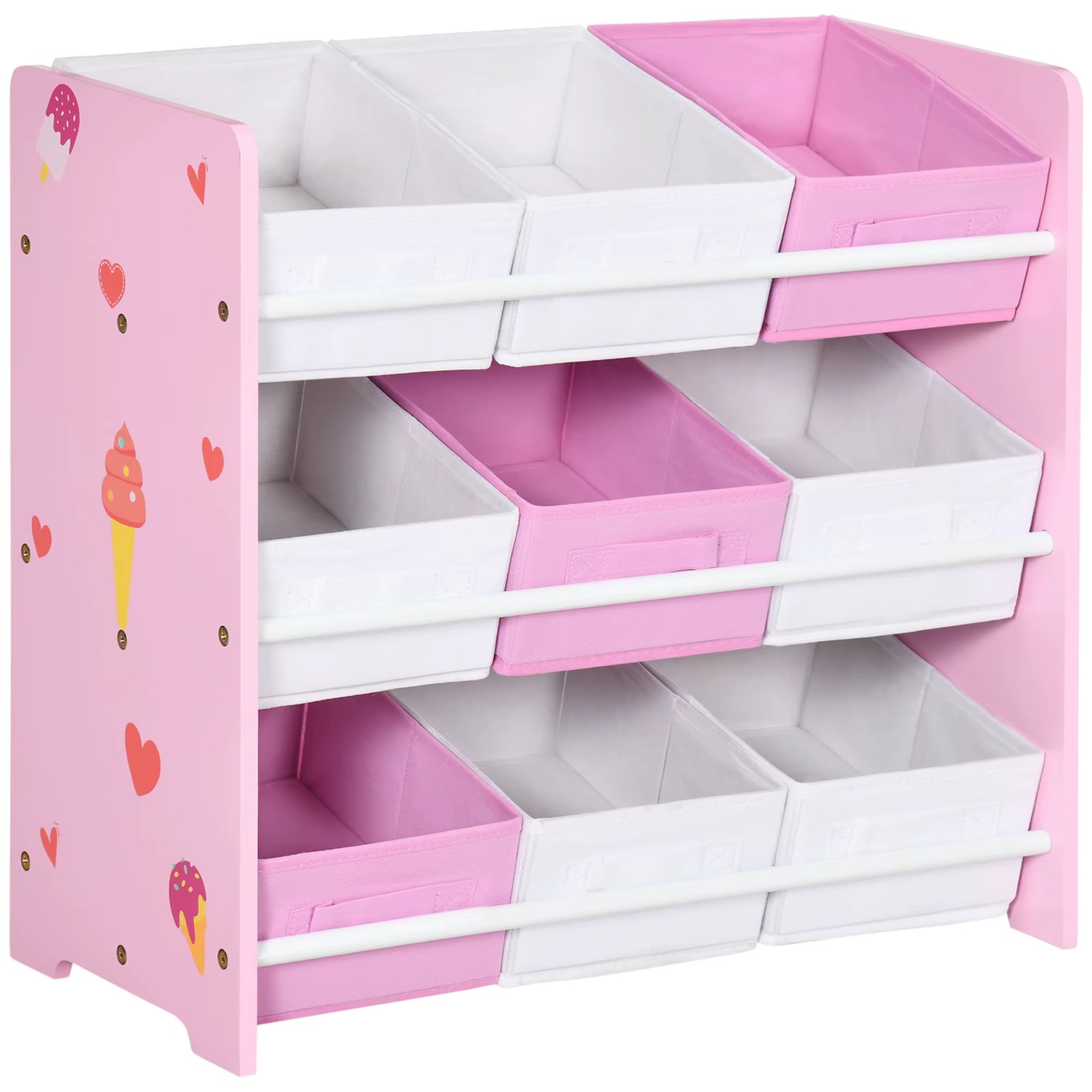 ZONEKIZ children's bookshelf with 9 boxes of non-woven fabric 63x30x60 cm pink