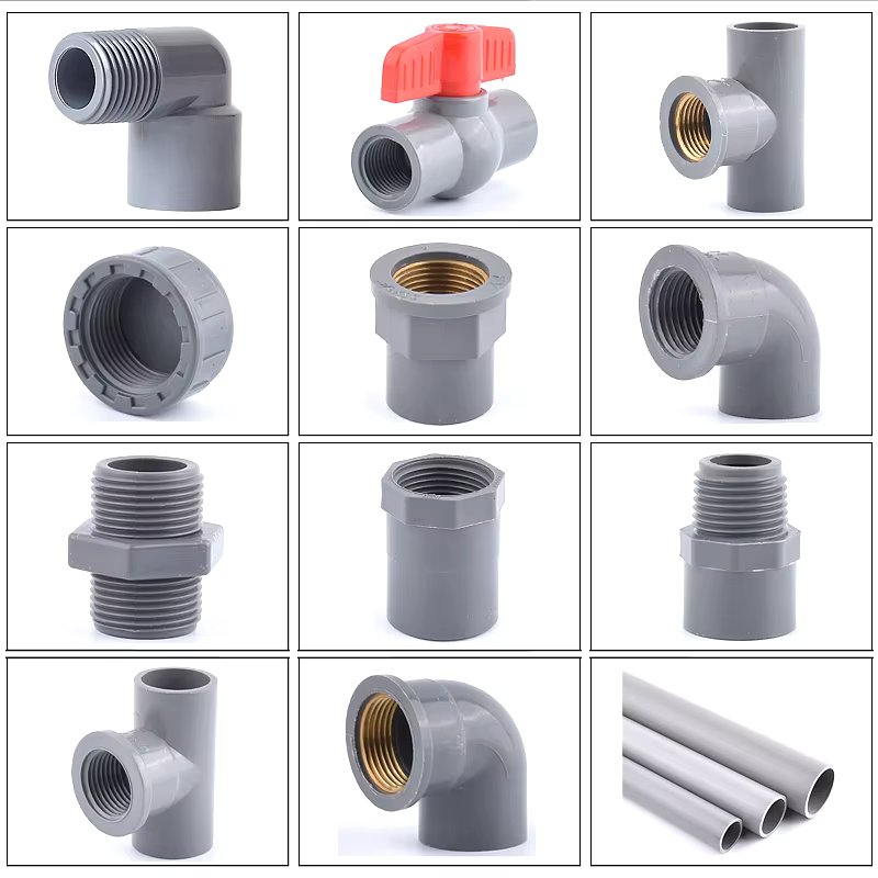 2Pcs Grey 20~50mm PVC Thread Connector Aquarium Fish Tank Thread Ball Valve Direct Elbow Tee Cap Water Pipe Copper Thread Joints