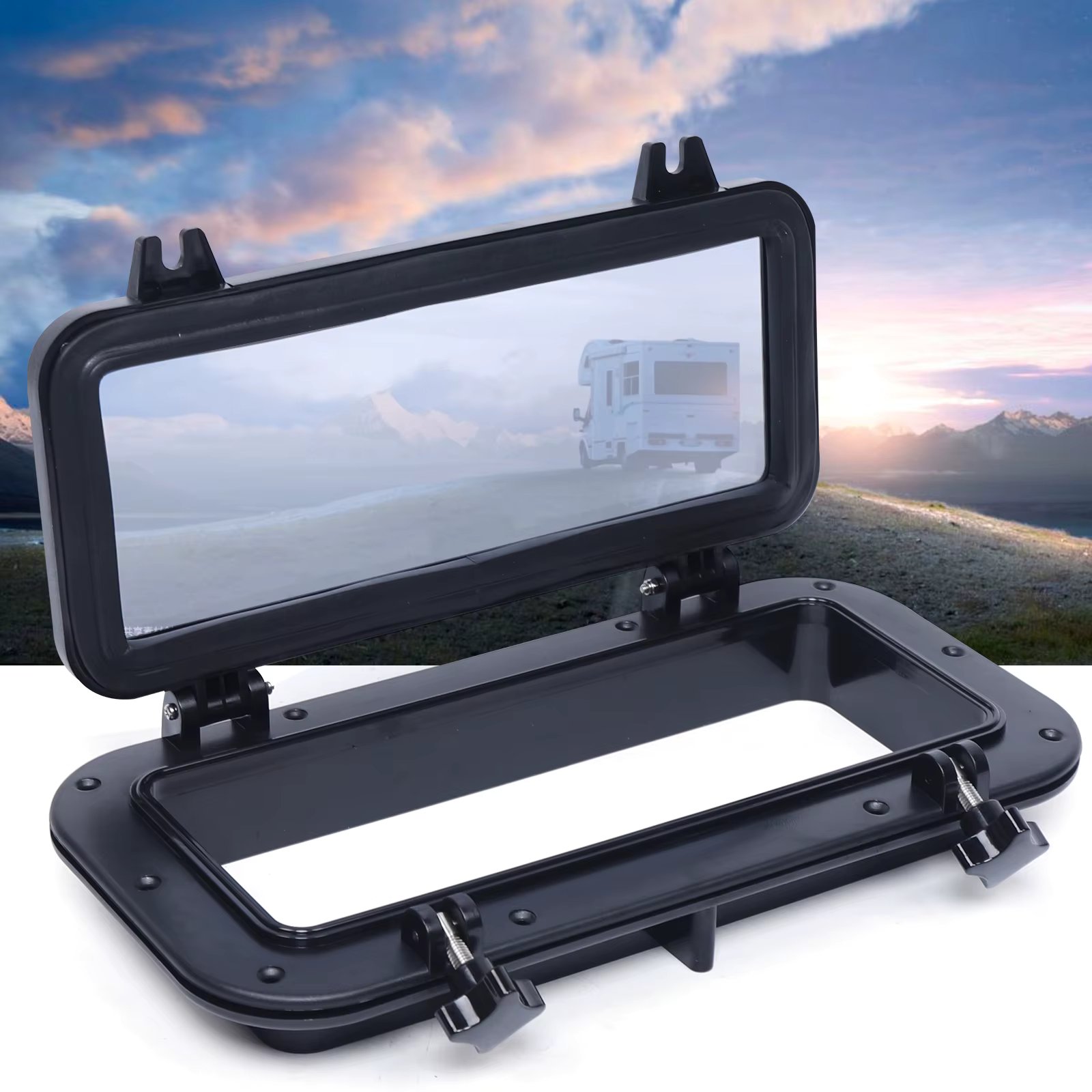 Black ABS Plastic Square Porthole 4mm Thick Tempered Glass Porthole for Boat Marine Yacht