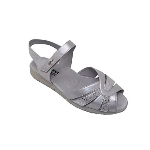 Sandal/special sizes/women/Drucker/special width/leather/easy closure/wedge 3 cm/silver gray/light/sizes 42 43