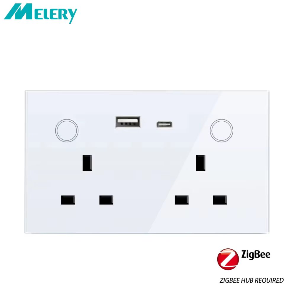 Melery UK Zigbee Smart Wall Socket Tuya Power Monitor Outlet Touch Switch Plug USB Type-c Wireless Remote by Alexa Google Home