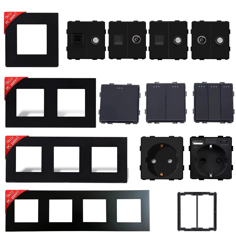 Plastic Frame EU Standard Socket PC RJ45 TV ST CAT6 Double USB Fast Charing Wall Sockets Light Switches Parts DIY Free Combine
