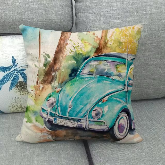 45cm *  unique watercolor car beetle design, suitable for family bedroom hotel  decoration pillow case