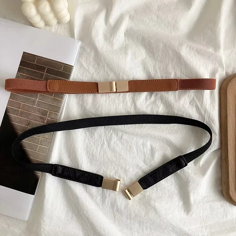 Women's leather waistband one-piece shirt girdle decorative accessories, waist sheaths elastic gold buckle, luxury all-match