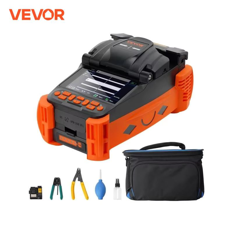 VEVOR Fiber Fusion Splicer 4 Motors Clad Alignment w/ 4" Digital LCD Screen 3 in 1 Auto Focus Optical Fiber Holder Cleaver Kit