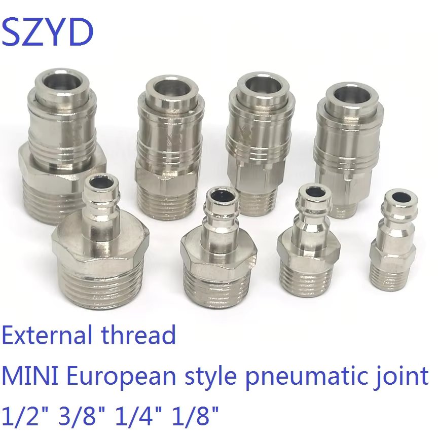 MINI European Style Pneumatic Quick Coupling External Thread Fittings 1/8" 1/4" 3/8" 1/2" Trachea Joint Air Hose Connector