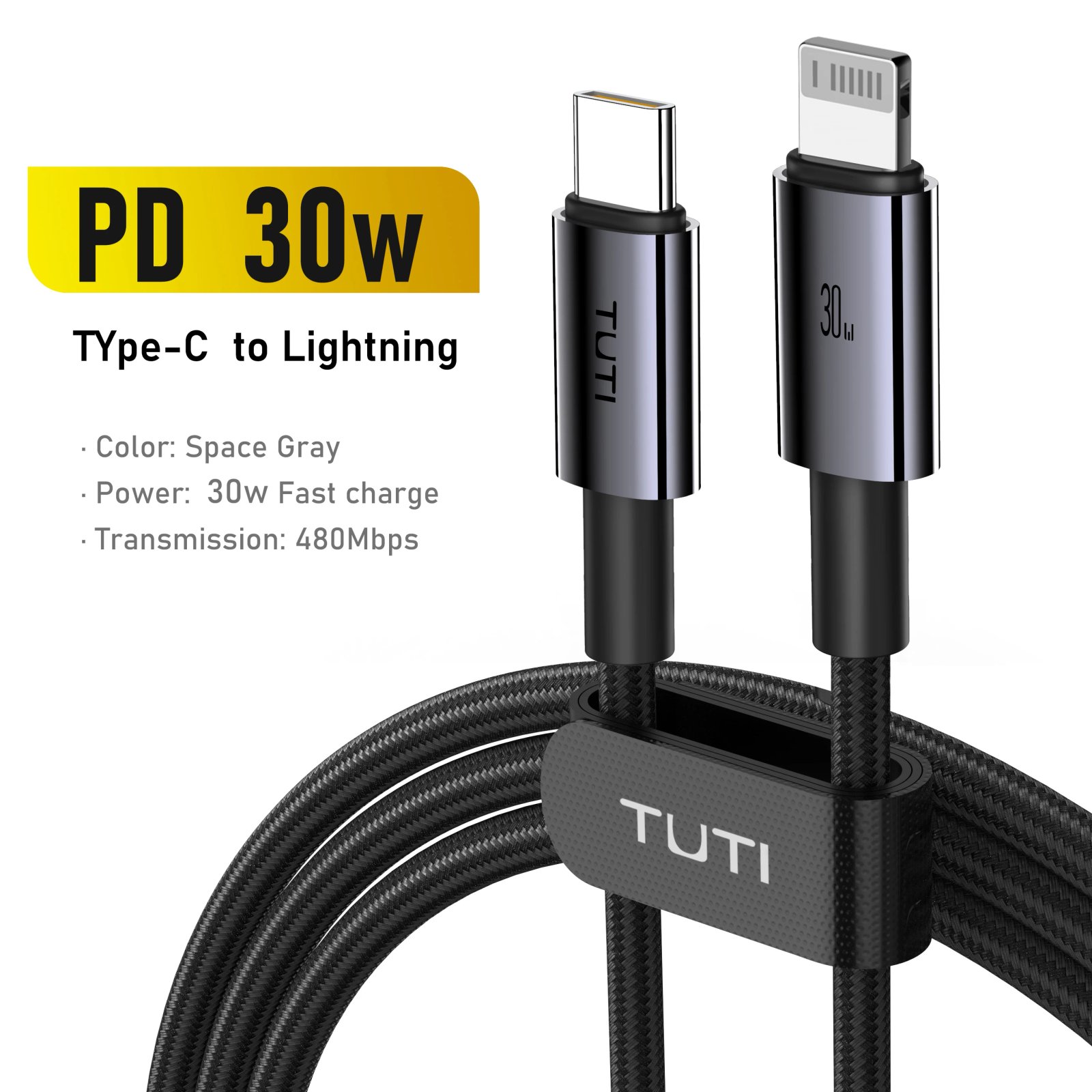 TUTI USB C to Lightning data cable suitable for Apple iPhone14ProMax 131211iPad charger fast charging data PD30W braided1.2m1.8m