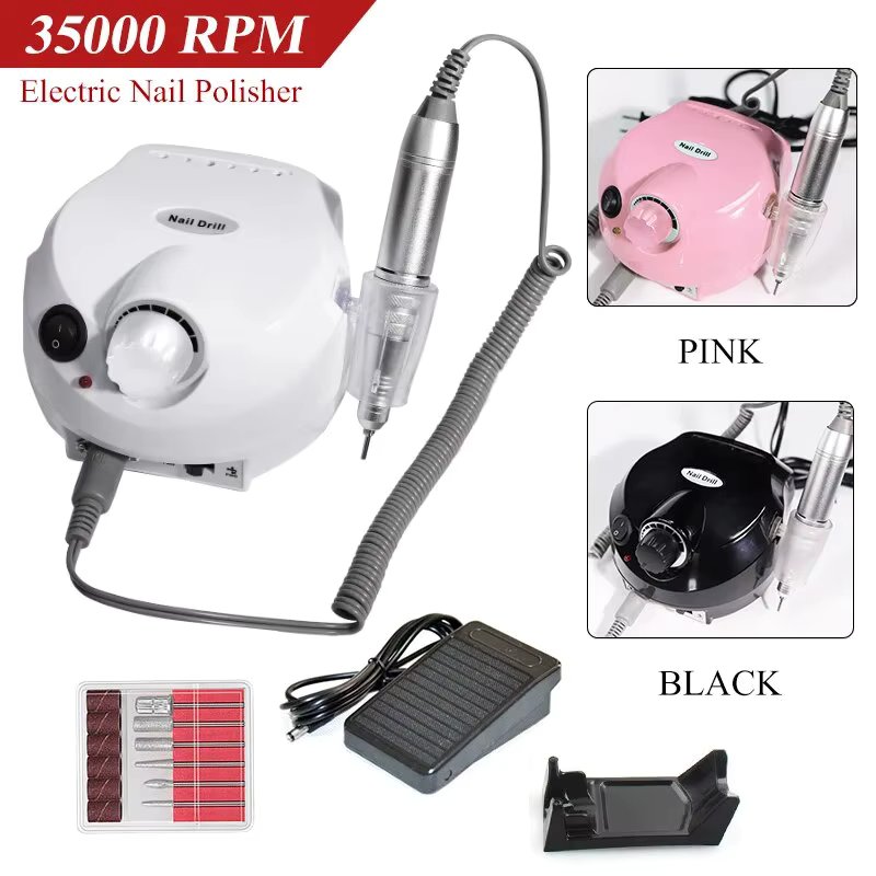 35000RPM Electric Nail Drill Machine for Manicure Pedicure Professional Nail Lathe Low Noise Cutters Nail File Kit