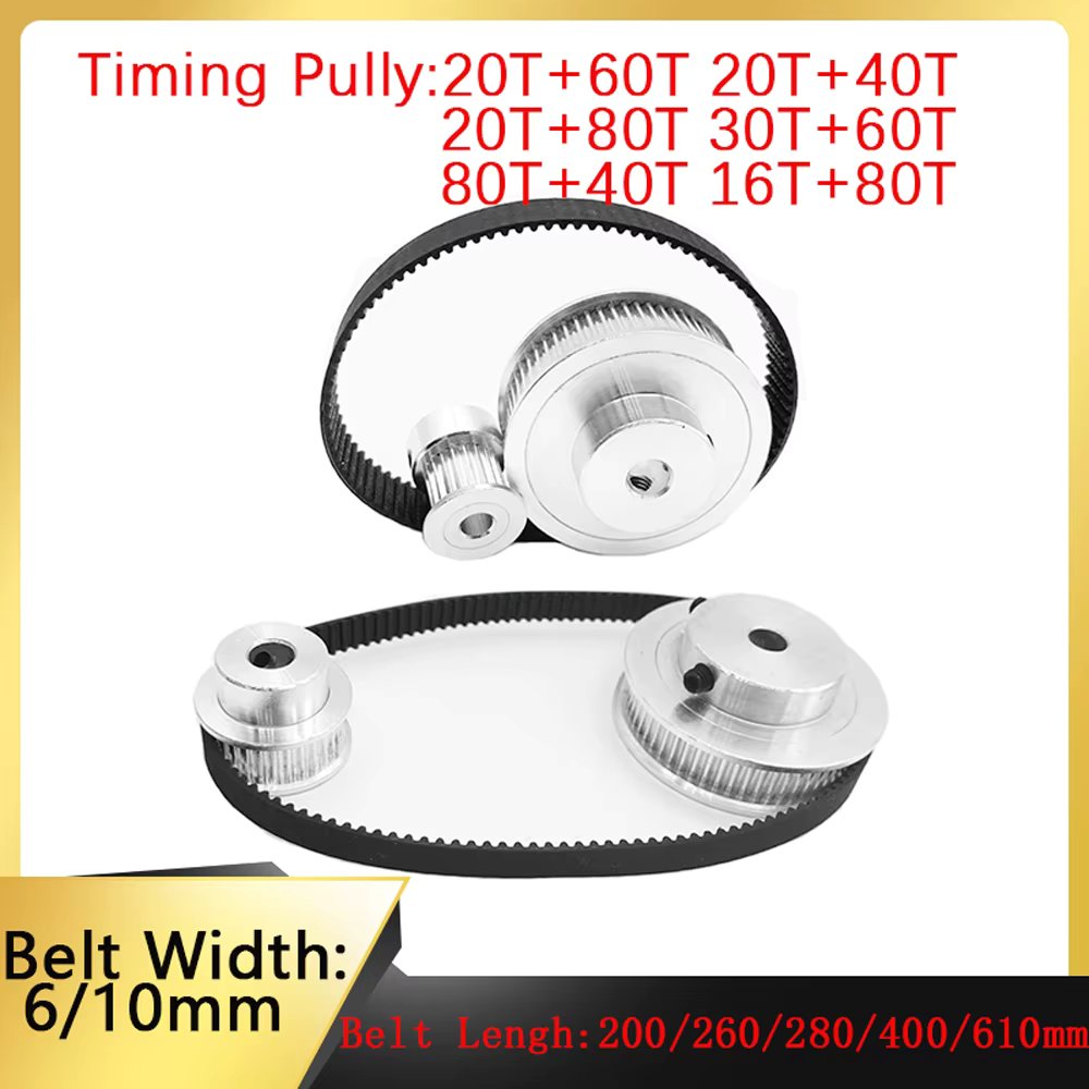 GT2 2M Synchronous Wheel 16 20 30 40 60 80 Tooth Timing Pulley Belt Set Aperture 5/8 mm Width 6/10mm Tensioning Wheel 3D Printer