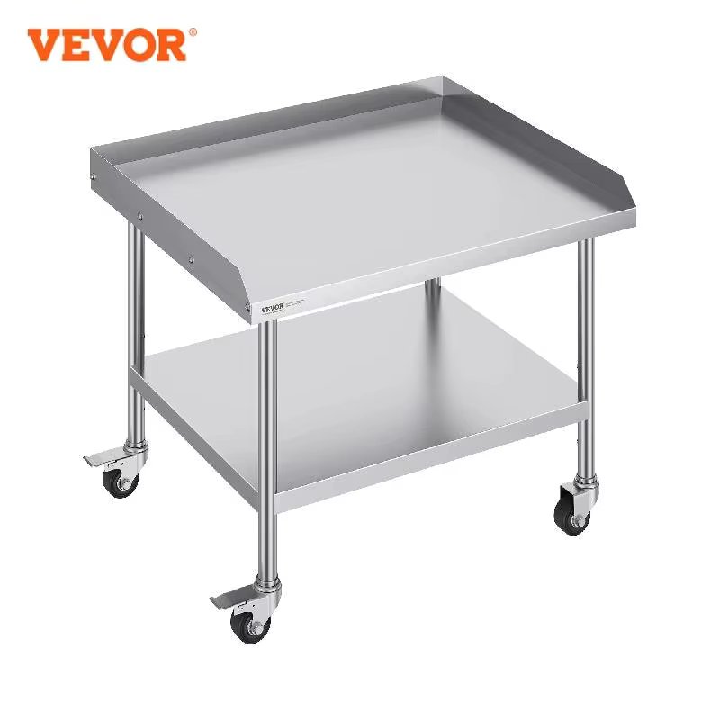 VEVOR Stainless Steel Work Table Commercial Food Prep Worktable w/ 4 Wheels Heavy Duty Prep Worktable for Restaurant Home Hotel