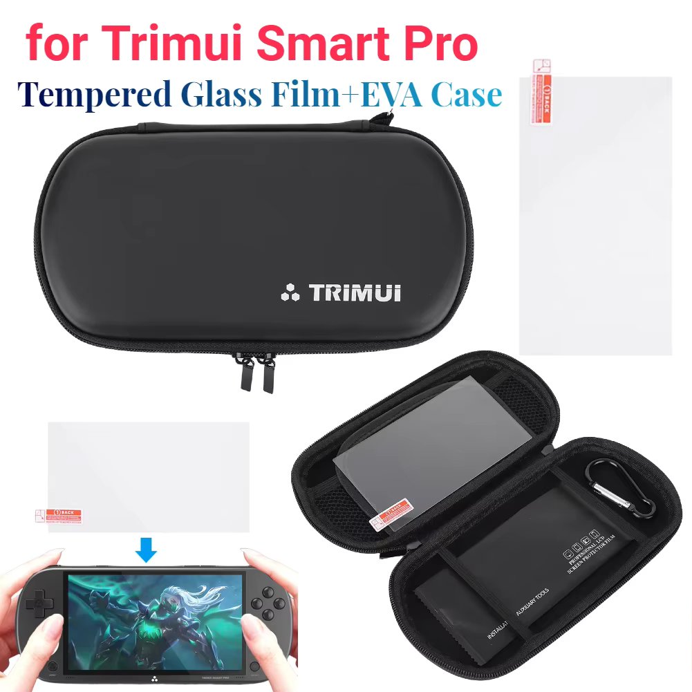 EVA Hard Carrying Case for Trimui Smart Pro Handheld Game Console Hardshell Case with Tempered Glass Film Portable Carrying Bag