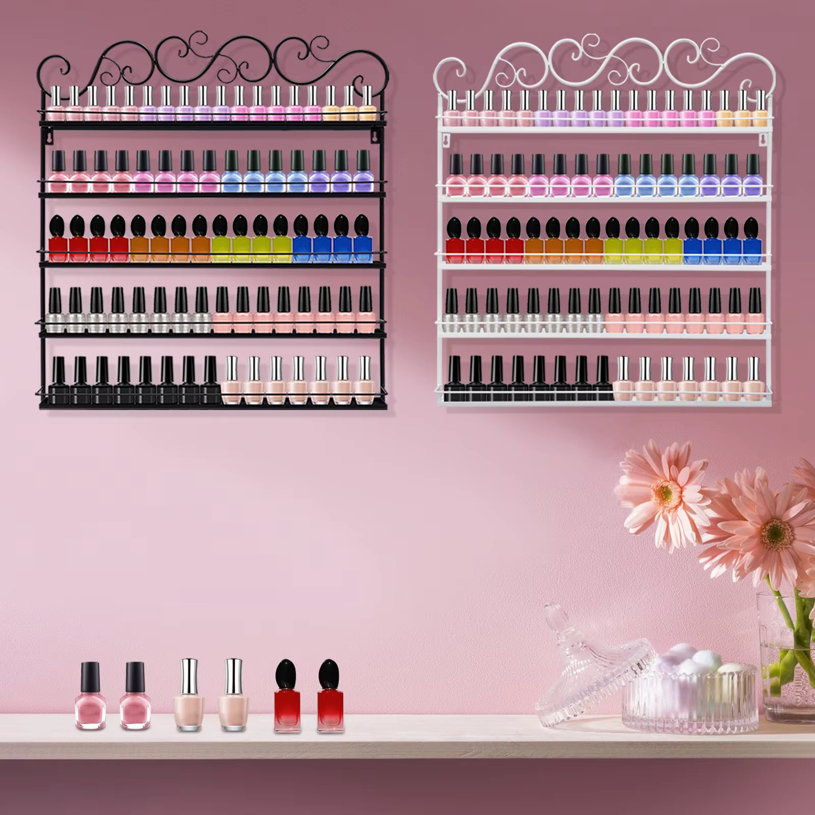5 Tier Nail Polish Racks Display Stand Nail Polish Essential Oil Bottles Wall Rack Storage Display Black/White