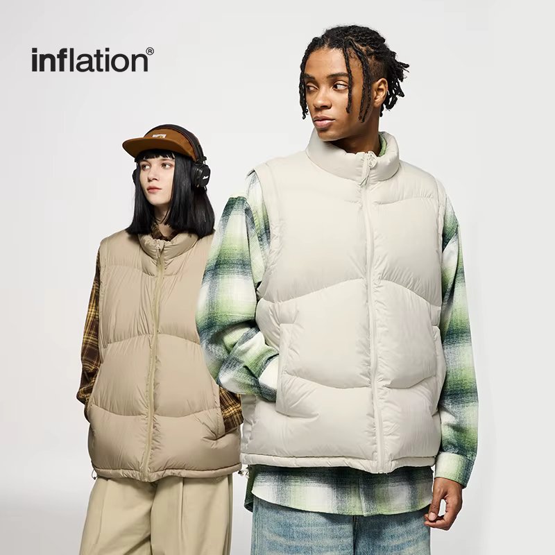 INFLATION Classic Solid Down Vest Unisex Lightweight Portable Puffed 90% White Duck Down Warm Vest Coat for Men