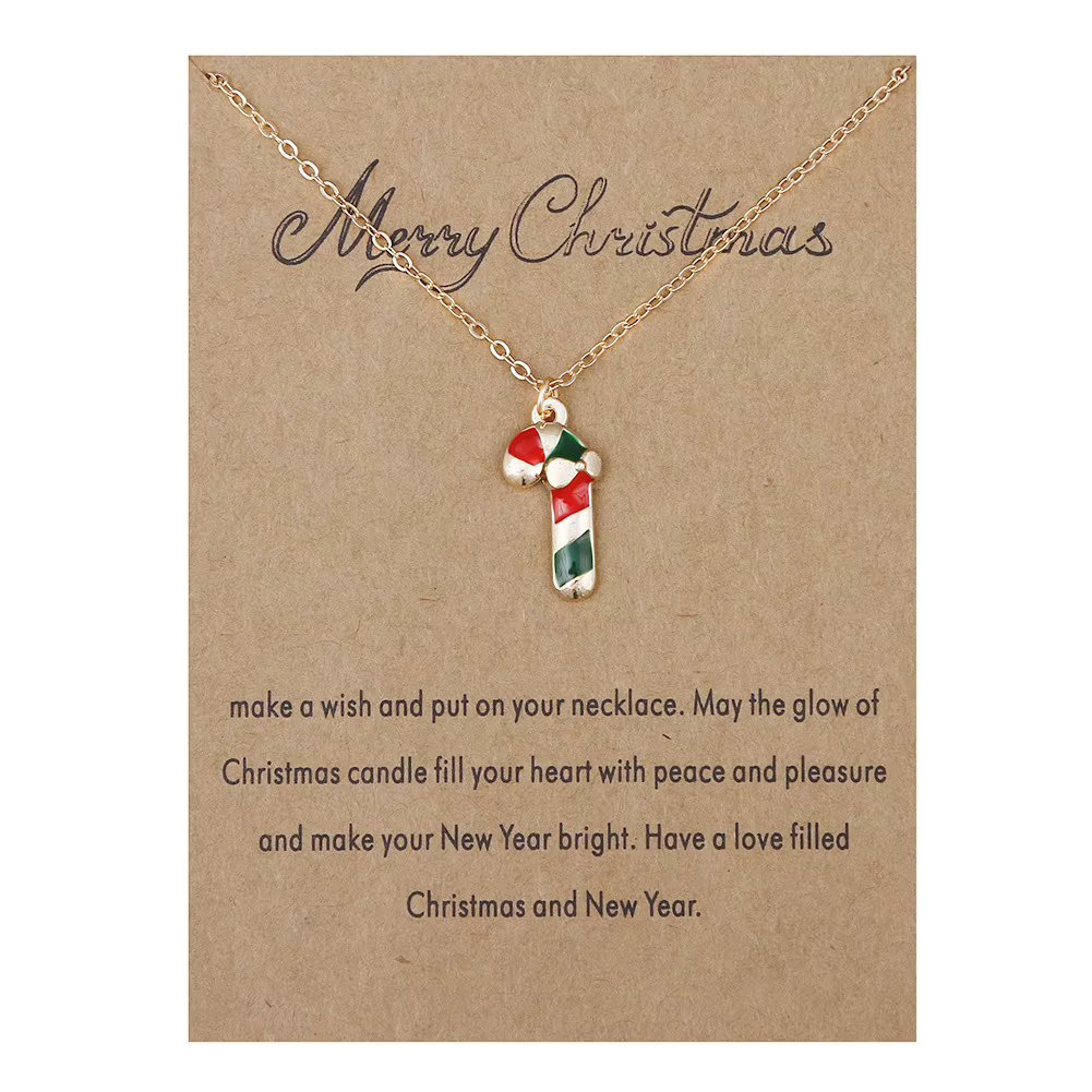 Merry Christmas Jewelry Snowflake Tree Necklace With Cardboard Card Santa Claus Reindeer Wreath Bells Pendant For Women Men