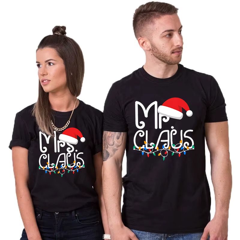 Mr and Mrs Claus Couples Matching T-Shirt Funny Christmas Party Lovers Sweet Shirt Christmas Trend Style Wife Husband T-shirts