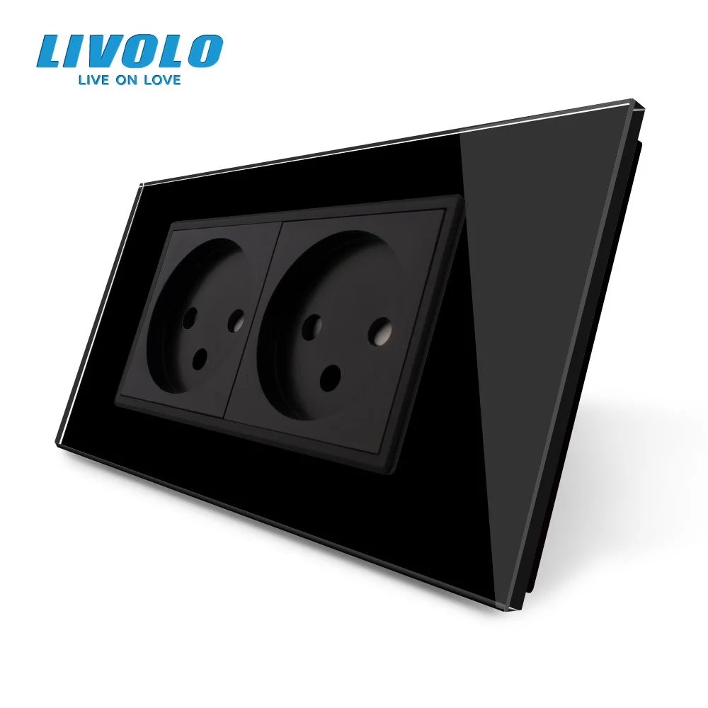 LIVOLO Double  Israel Power Socket, 16A Tempered White/Black Glass Panel, AC 100~250V,Siamesed Design,Usb Outlet Wall C7C2IL-11
