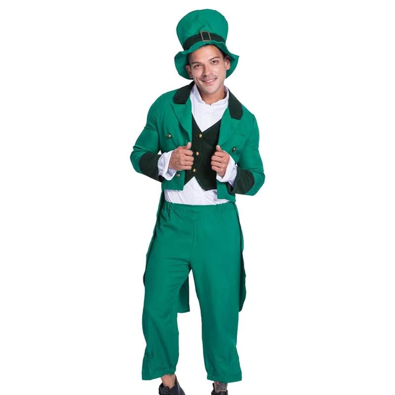 Leprechaun Suit 4 Pieces Costume Set Accessories Vintage Steampunk Tailcoat Green Leprechaun Suit For Teens Adults