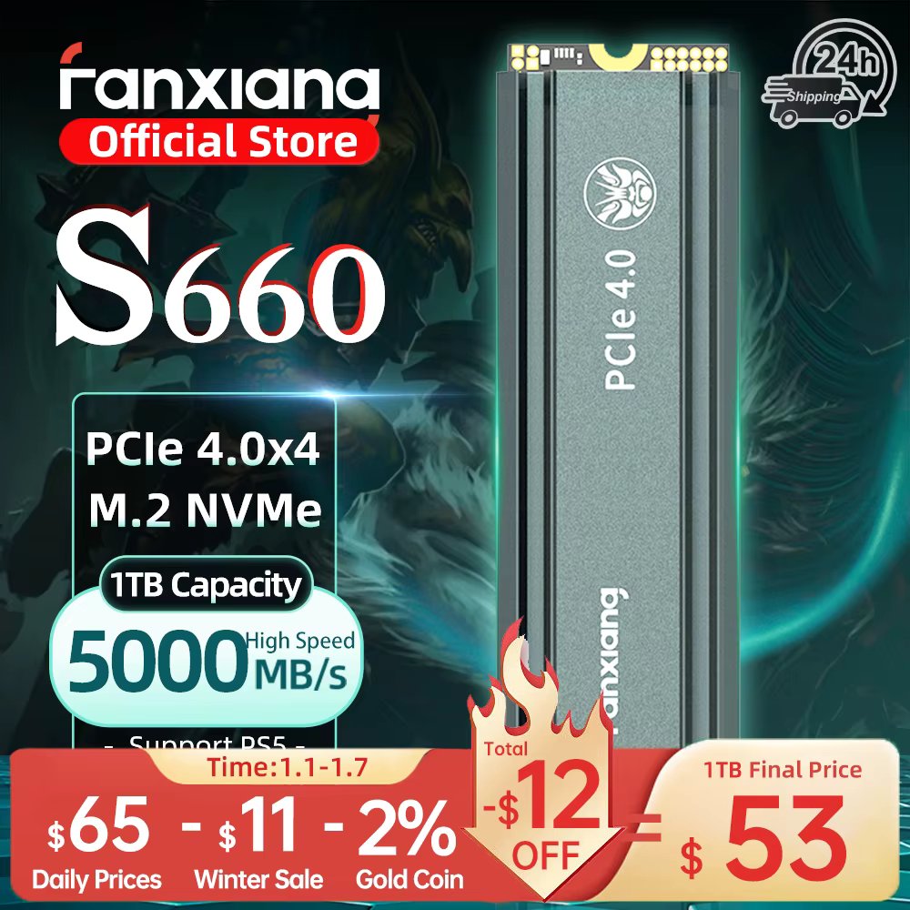 Fanxiang S660 M.2 SSD 500GB 1TB 2TB 5000MB/s M.2 NVMe PCIe4.0x4 SSD Internal Solid State Drive For PS5/PlayStation5 Desktop Pc