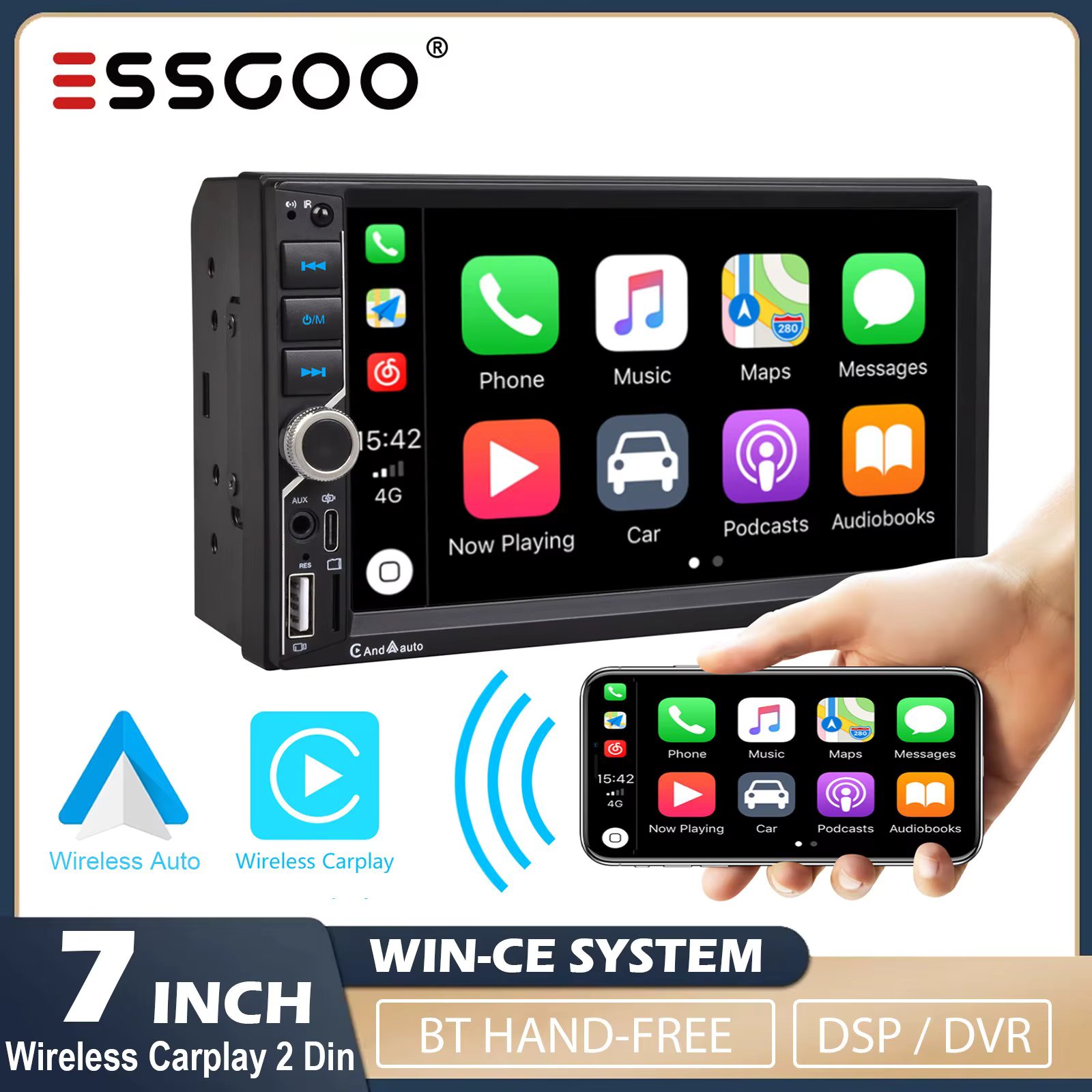 ESSGOO 7" For Carplay 2 Din Car Mp5 Radio Touch Screen Stereo FM Audio Stereo Player SD USB support BT Camera HD Mp5 Autoradio