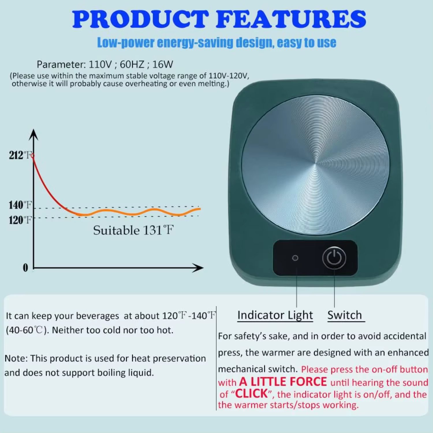 Coffee Mug Cup Warmer Coaster for Coffee Tea Cocoa Milk Food Fruits Candle, Aluminum Metal Panel, Safe Reliable,  (4" x 5")