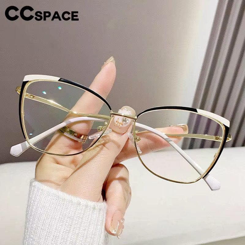 R57481 Fashion Metal Cat Eye Anti Blue Light Glasses Frame Stylish Business Presbyopia Eyeglasses Customizable Prescription