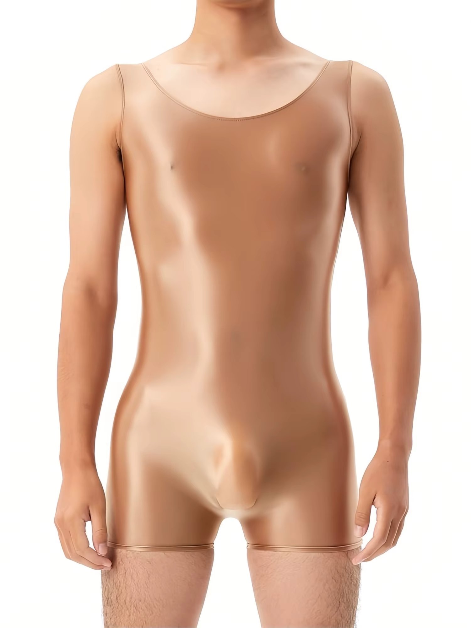 Sexy Bodysuit Men Tights Sleeveless Lingerie One Piece Jumpsuits Oil Glossy Smooth Stretchy Playsuits Solid Color Sleepwear