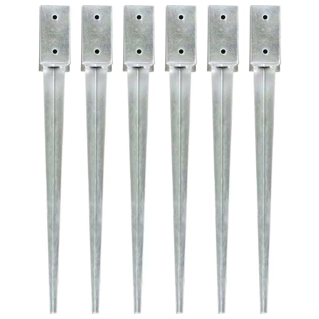 6 Pack Silver Ground Spikes 7x7x75 cm Galvanized Steel for Secure Outdoor Anchoring