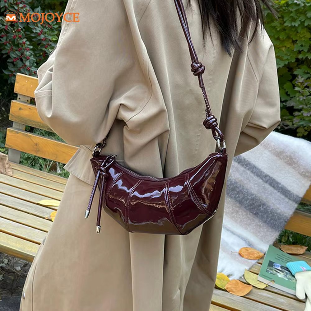 Korean Version PU Croissant Hobo Bags Women's Crescent Crossbody Bag High-end Half Moon Shoulder Bags Vintage Solid Sling Purses