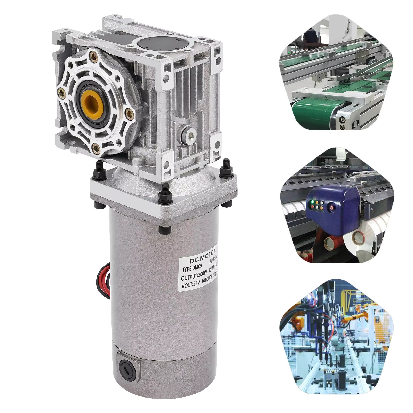 300W DC 24V Worm Gear Motor with Reducer Gearbox Speed Adjustable Electric NLRV Gear Motor Self-Locking 1800RPM