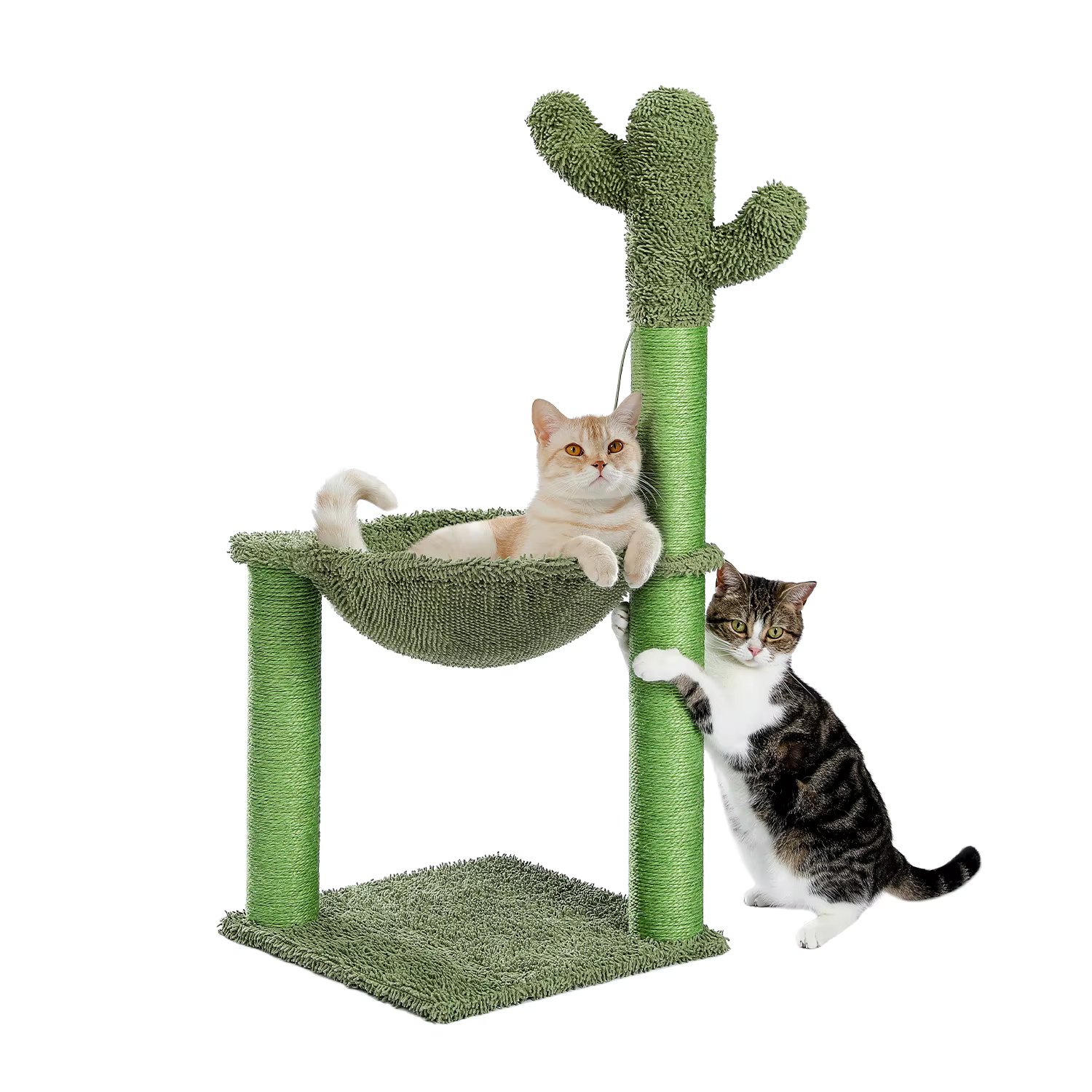 Cactus Cat Tree Cat Scratching Post with Hammock Play Tower, Full Wrapped Sisal Scratching Post for Cats 93.5cm Green