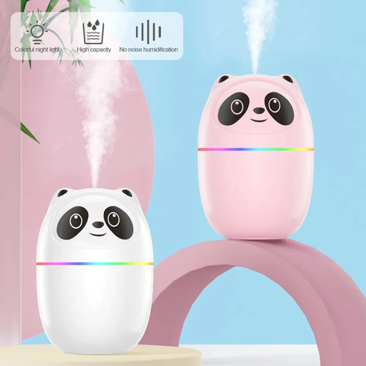 Charming Cute Panda Air Humidifier  USB Chargeable Cool Mist Sprayer Plants Purifier with Night Light - Oil Diffuser and Humidif