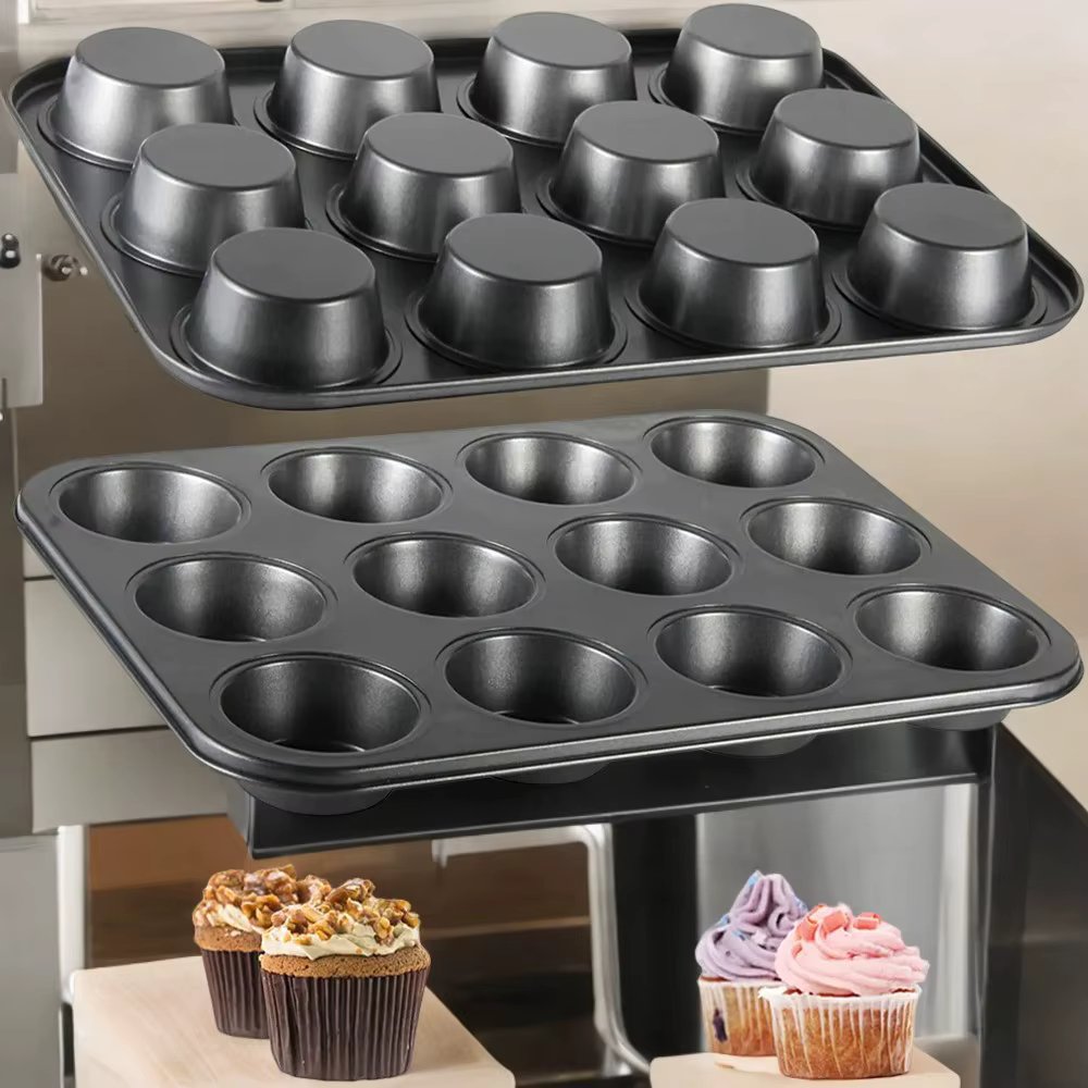 Non Stick Carbon Steel Square Cupcake Pan for Baking, 6/12 Cups Cupcake Mold Muffin Tray, Premium Quality Muffin Pan, Durable Ba
