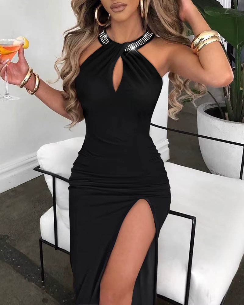 Women Loose Floral Vintage Strap Beads Halter Camis Befree Dress Split Summer Maxi Elegant Party Dresses