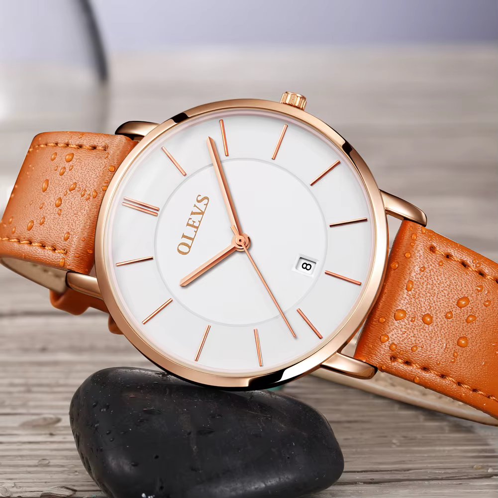 OLEVS ultrathin Watch for Men Luxury Quartz Wristwatches Casual Genuine Leather Simple Design Thin Mens Watches Japan movement