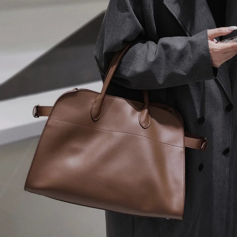 Donna-in First Layer Cowhide Handbag Genuine Leather Women Commute Casual Top Handle Bag Large Capacity