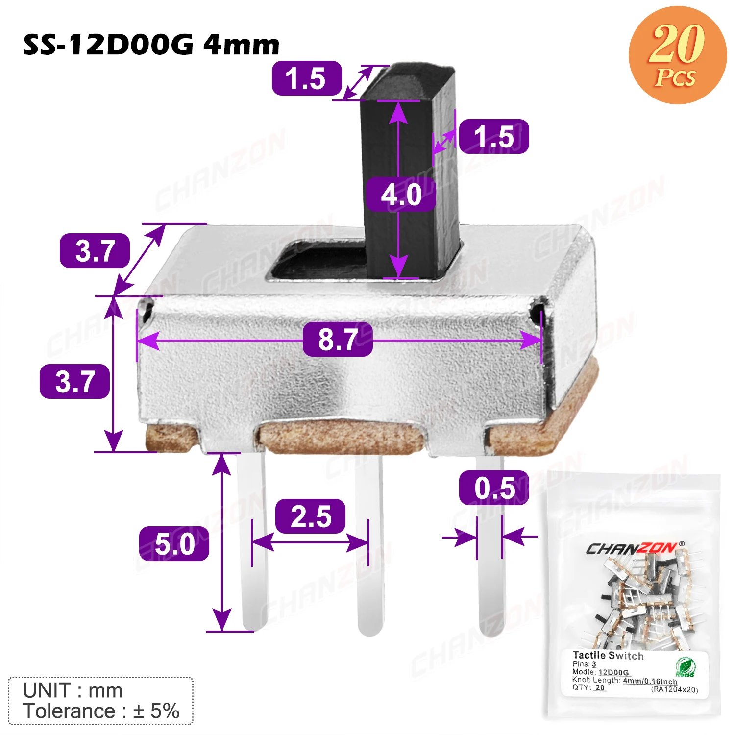 20pcs SS-12D00G 4mm