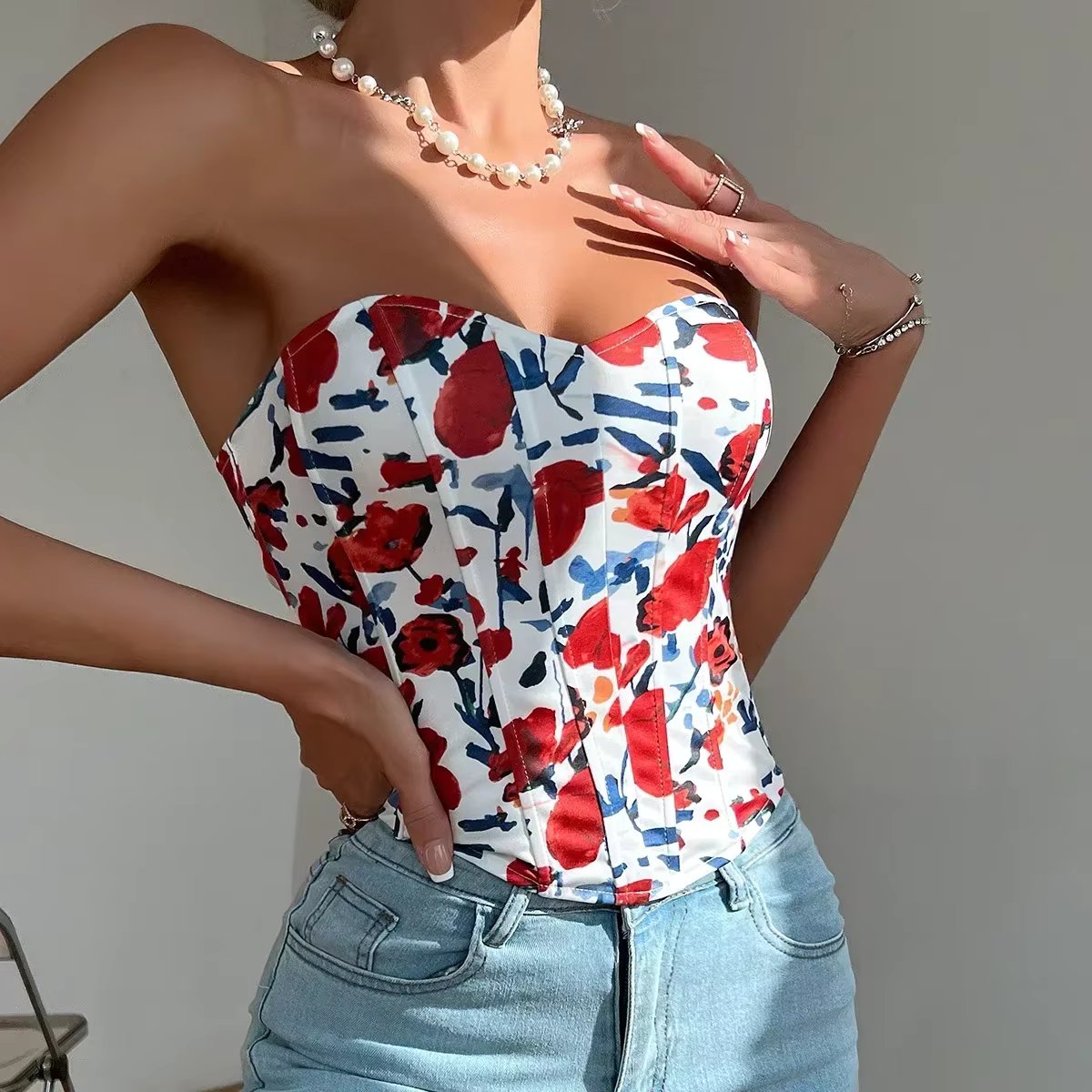 Women Sexy Flower Corsets Shaper Camis Underbust Body Woman Clothes Casual Bustier Ladies Crop Tops Lingerie Strapless Tanks