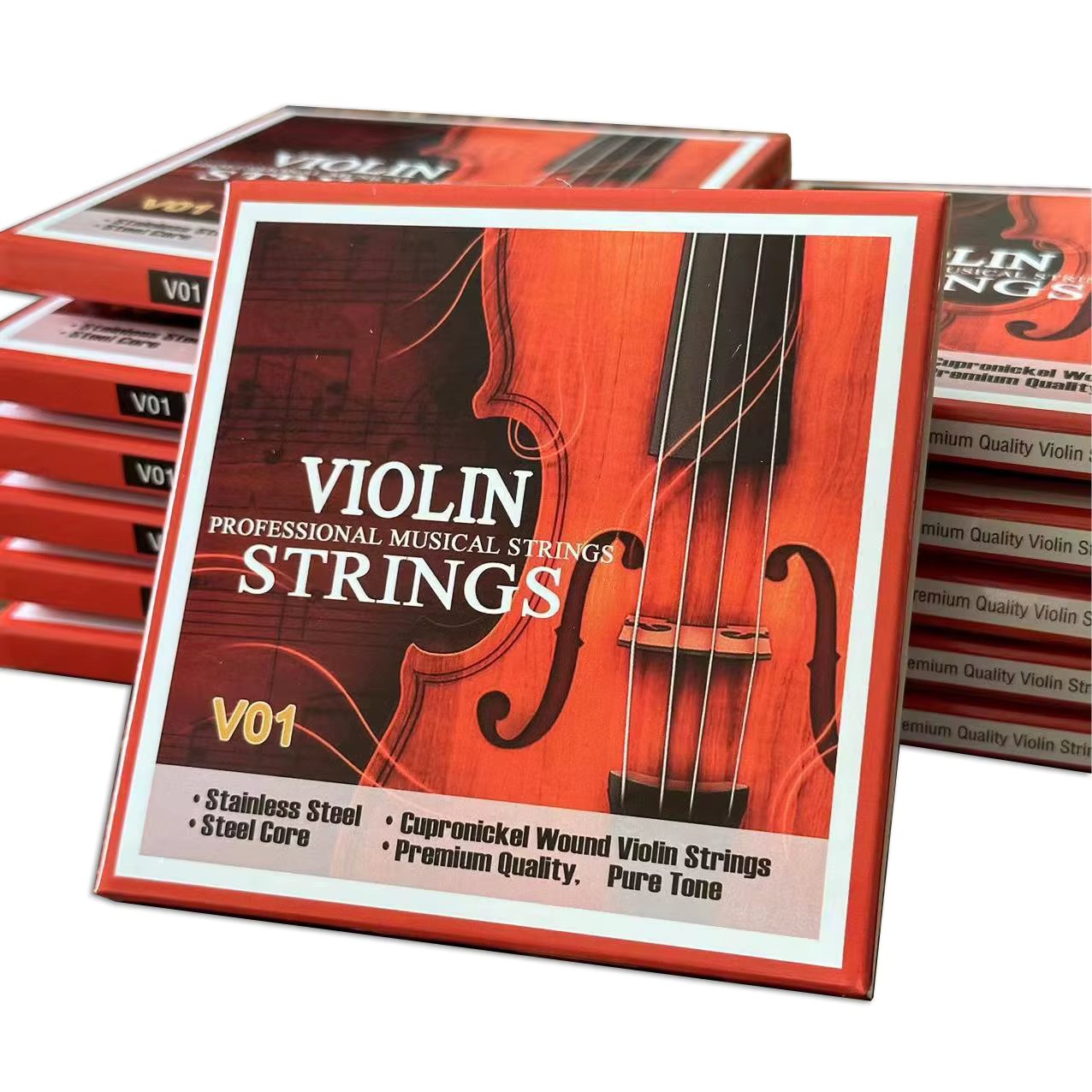 Violin Strings Universal Full Set (G-D-A-E) Steel Core Cupronickel Wound Fiddle String Medium Gauge - Steel Ball - End E