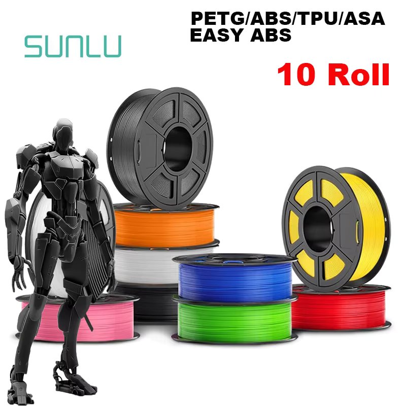 SUNLU 3D Filament PETG/ABS/EASY ABS/ASA/TPU 1.75mm 10Roll 1KG(TPU 0.5KG/Roll）3D Printer Filament for 3D Printer
