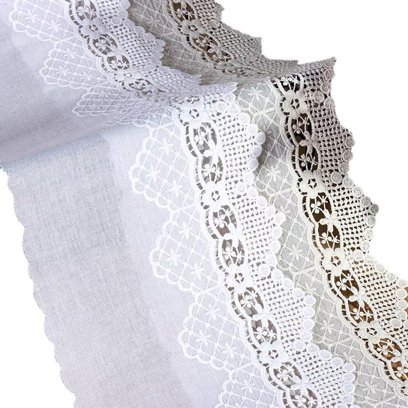 Cotton Embroidered Lace Fabric for Bedding and Curtain, Sewing Materials, Handmade DIY, Trim , 5Yards per Lot, 16cm Width