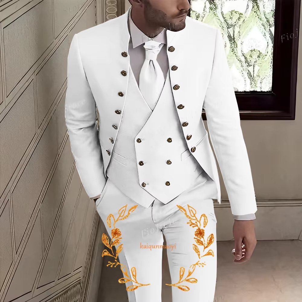 2024 New Men's Suit 3-piece Luxury Blazer Pants Vest Wedding Groom Tuxedo Customized Elegant Men's Suit