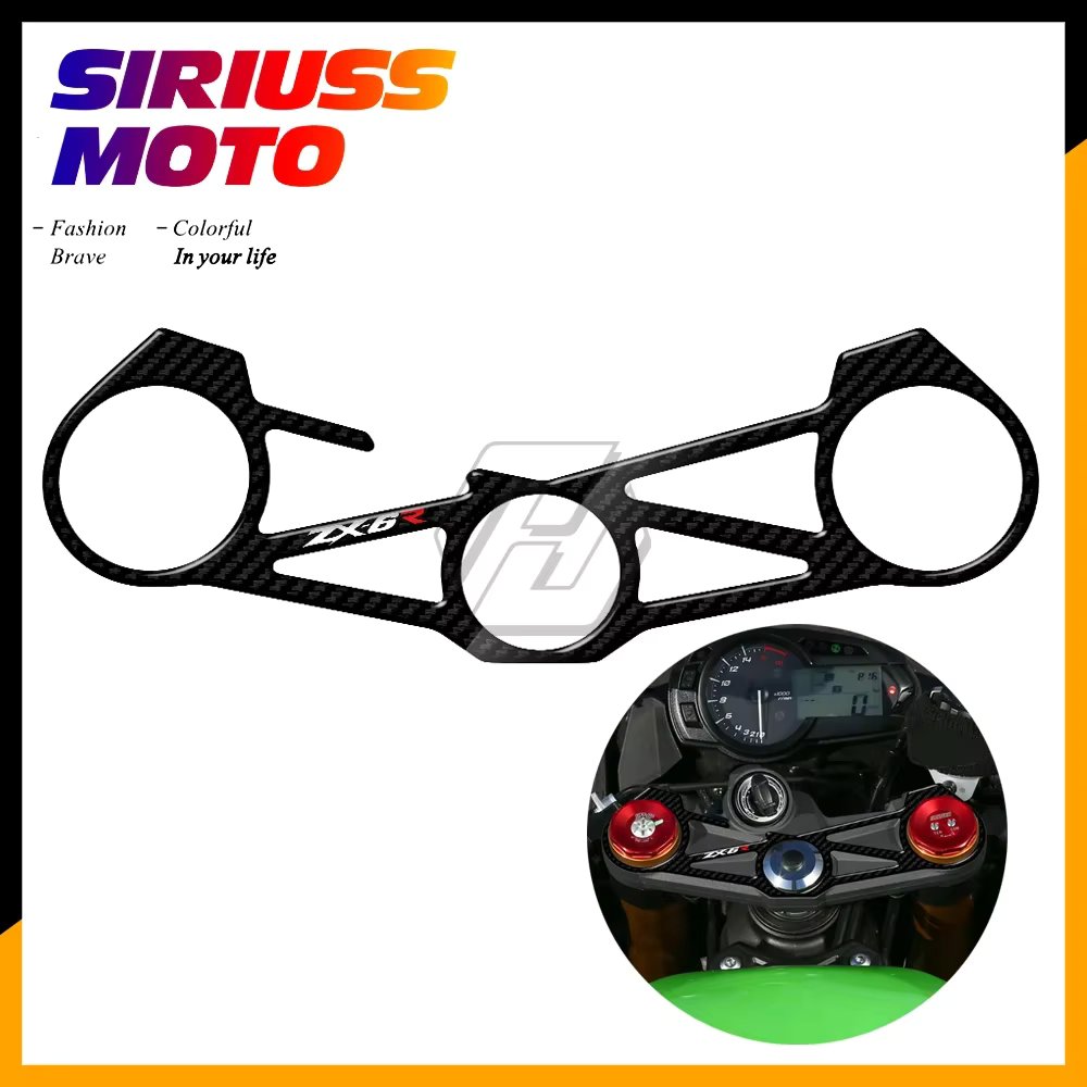 3D Carbon Fiber Triple Tree Yoke Cover Protector Tank Pad Case for Kawasaki ZX6R ZX-6R ZX 636 2012-2016