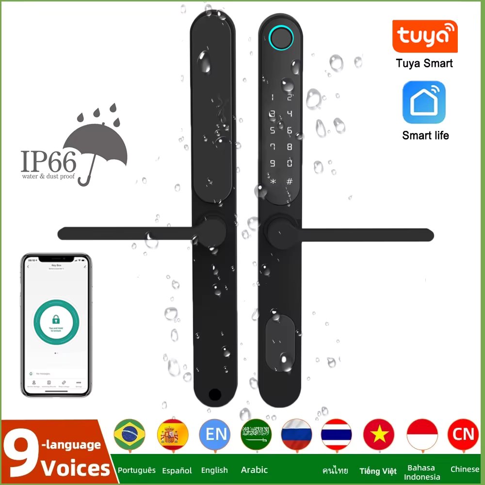 Double-Side Weatherproof Outdoor Keyless Smart Mortise Lock Bluetooth Digital Keypad Aluminum Fingerprint Door Lock with Tuya