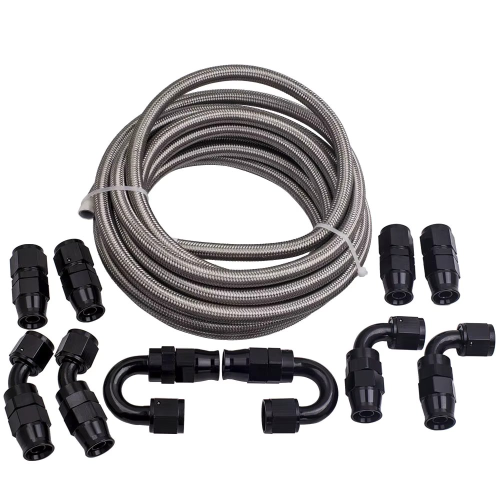 20 Feet AN8 -8AN AN-8 Black PTFE Stainless Steel Fuel Gas Oil Water Hose Line