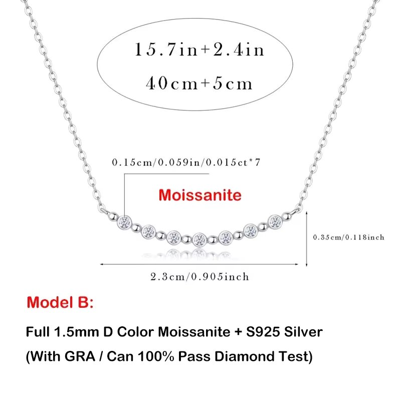 EWYA Full 0.065CT D Color Moissanite Pendant Necklace for Women Lady S925 Silver All Diamond Neck Chain Necklaces Wholesale Gift