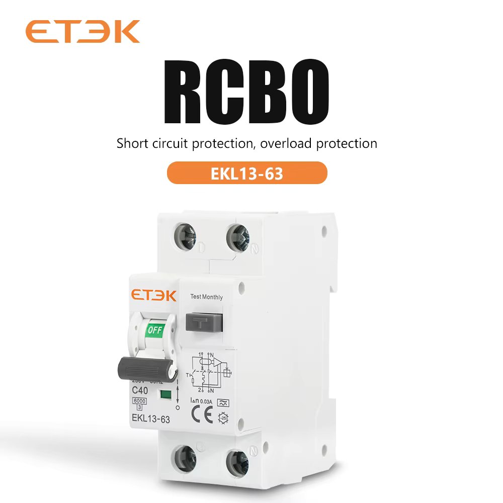 ETEK RCBO Type A 1P+N Residual Automatic Circuit Breaker With Over Current Leakage Protection 6KA  2P DPN  30mA EKL13