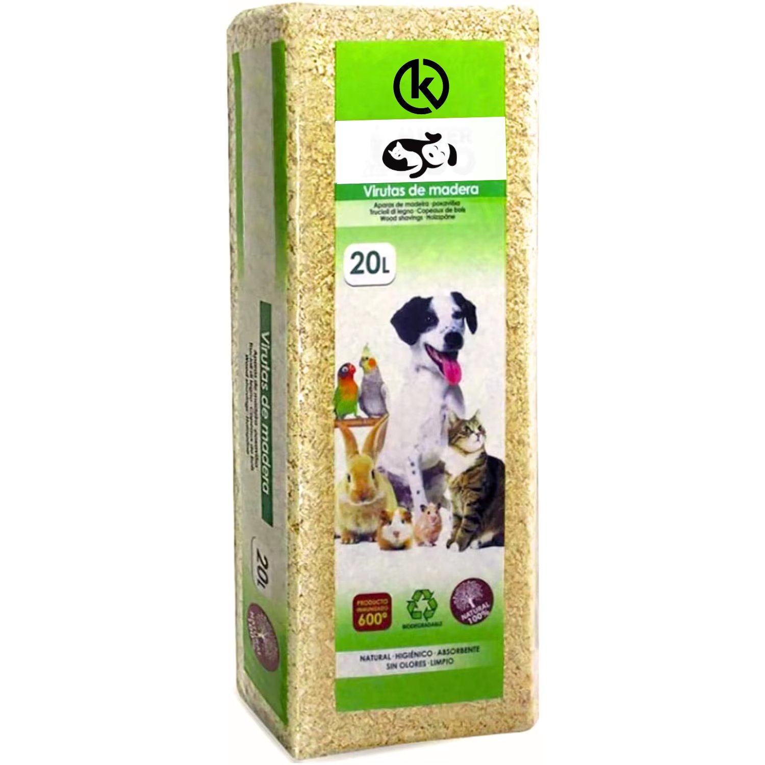 KROWN-Natural bed of wood chips for pets-quality sawdust in presentation of 20L for a comfortable and healthy environment